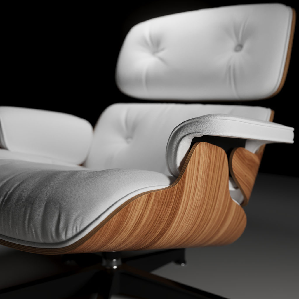 Fotorealistische 3D Visualisierung eines hochwertigen Sessels mit weißem Leder